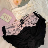 Women's Sexy Pure Desire Black-Pink Sweet Girl-Like Hollow Lace Breathable Underwear