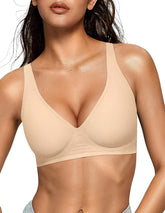 Womens Deep V Bras Wireless Comfortable Bra Supportive No Underwire Bras Tshirt Push up Bralettes Plunge Seamless Jelly Bra