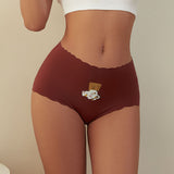 Plus Size Seamless Breathable Mid Rise Cheeky Cute Printed Women's Panty Ladies Ice Silk Panties