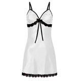 New European and American Style Satin-like Lace Trim Bow Camisole Nightdress