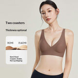 Sweat-Absorbing Comfortable Jelly Seamless Nylon/Spandex Women's Wire Free Solid Non-Hollow Cup Push-Up Breathable Contouring