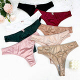 Women Plus Size Sexy Shiny Thongs Breathable Satin Lace Trim T-back Panties