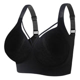 Women's Plus Size Push-Up Bra with Full Back Coverage Pattern Deep Cup Lace Steel Ring Underwear 8 Hook-and-eye Bra