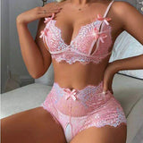 Sexy Lingerie Thin Lace Bow Hollow Bra Strap Nightdress Women's