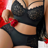 Womens Plus Size Sexy Lingerie Sets High Quality Mesh See Through Lace Underwear Bra Outfits