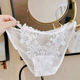 Sexy Lace Spliced Mesh Floral Pattern Women's Breathable Low-Rise Thin Strap Fashionable Thong Underwear Summer