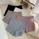 Vintage Summer Thin Safety Pants Women's Anti-exposure Ice Silk Leggings Seamless Ribbed Outerwear Shorts