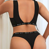 Soft High Elastic Round Neck Solid Sports Tank Top Bra Underwear Mid-rise Panty Plus Size Lingerie Women's Sets