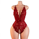 European/American Halter-Neck Lace Nylon Bodysuit Drawstring Sexy Open-Back Alluring Lingerie Underwear