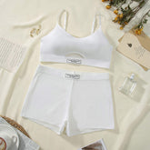 Women's Two-Piece Casual Set Breathable Streetwear Style Lace Collar Slimming Camisole Stretch Knitted Shorts Women's Tank Tops