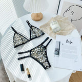 Hot Selling Women's Floral Lace Wire Bra and Panties Set See Through Ladies Sexy Lingerie Set