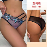 Sexy Embroidery Lingerie Panties Couples Passionate Hollow Flirting See-Through Thong Women