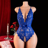 European/American Halter-Neck Lace Nylon Bodysuit Drawstring Sexy Open-Back Alluring Lingerie Underwear