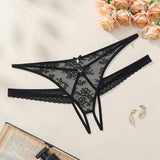 Black Color Low-waisted Hollow Out with Bow Hollow Open Crotch Plus Size1XL-4XL Women's Lace Panty G-string Thong