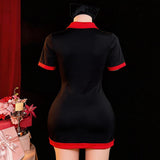 European American Sexy Black Nurse Sheath Skirt Game Costume Lingerie Set Embroidery