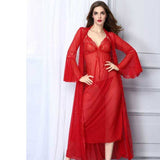 Long Sleeve Robe and Dress Pajamas Set Homewear Women's Sleepwear