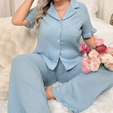 Women's Plus Size Casual Home Wear Pajama Set Summer New Short-Sleeved Two-Piece Elastic Waist Closure Solid Pattern Breathable