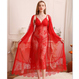 Sexy Lace Transparent Long Robe Plus Size Women's Sleepwear Night Dresses for Brides