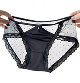 Sexy Satin Lace Thong for Women – Mid-Low Waist, Bow-Knot, French Style Mesh Gauze Underwear