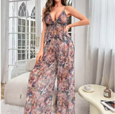 Luxury 2-Piece Printed Mesh Pajama Set – Elegant Women’s Sheer Nightgown and Sophisticated Loungewear