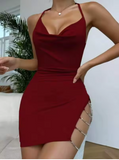 Luxury Hollow-Out Halter Nightdress – Elegant Chain Detail Nightgown with Sophisticated Side Slit