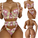Women's Sexy Lingerie Set Embroidery Lace Flower Design Backless Underwear
