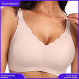 Cross-border Plus Size Underwear Jelly Wire Free Bra Three Quarters Cup Seamless Cotton Solid Custom European American Style