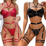 Pu Soft Leather Chain Neck Waist Sexy Lingerie Set Sexy Costumes Womens Sexy Underwear