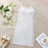 Gray Sleeveless Dress Lingerie Suspenders Mid-Length Skirt V Neck Lace Sexy Suspender Tight Dresses