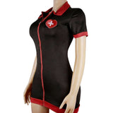 European American Sexy Black Nurse Sheath Skirt Game Costume Lingerie Set Embroidery
