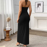Summer Solid Color Breathable Tight Waist Slimming Maxi Length Dress Black Knitted Slim Halter Bodycon Ladies Stretchy Dresses