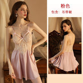 New Sexy Backless Deep V Breathable Lace Satin See-through for Dress Nightgown Women's Summer Wholesale