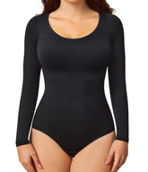 Women's Long Sleeve Plus Size Elastic Jumpsuit Solid Color Seamless Shaping Top Shapewear Triangle Corset Underwear