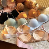 One-piece Striped Small Chest Underwear Women's Gather-up Large No-steel Ring Beautiful Back-up Anti-sagging Breathable Bra