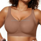 Plus Size Wireless Seamless Push up Bra - Full Coverage Moisture Wicking Fabric with Five Hook-and-eye Closure for Women Bra
