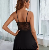 Women’s Luxury Lace Sleep Dress – Deep V-Neck Sheer Nightgown with Delicate Cami Straps