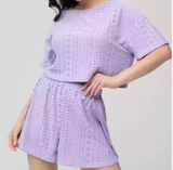 Luxury Monogram Print Loungewear – Elegant Women’s 2-Piece Set with Ribbed Vest & Striped Shorts