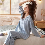 Luxury Ice Silk Nightdress – Elegant Women’s Vertical Stripe Loungewear with a Minimalist & Sophisticated Silhouette