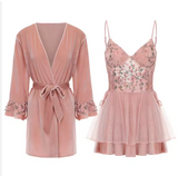 Lace Embroidered Floral Sweet Plus Size Nightdress Set with Wire Robe and Dress Set Sexy Nightwear