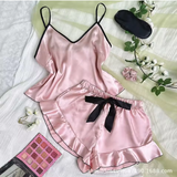 Luxury Satin Silk Pajama Set – Elegant Women’s 2-Piece Sleepwear with Sophisticated Tank Top & Shorts