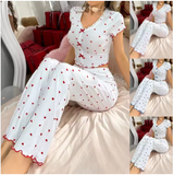 Chic Printed 2-Piece Pajama Set – Elegant Women’s Sleepwear with a Sophisticated Slim-Fit Silhouette