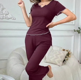 Spring/Summer 2026 Collection: Women’s Casual Short Sleeve Pajama Set with Matching Long Pants