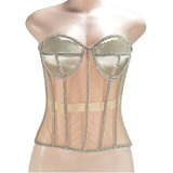 Strapless Zippered Fishbone Corset Sexy Lingerie Set