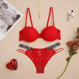 Letter Red Lace Bra With Steel Ring Bra Brief Sets Bra and Panty Set Women's Underwear