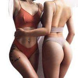 Women's Cotton Underwear Set Sexy Solid Backless Sling Lingerie High Elasticity Sporty Bra Bikini Fitness Crop Top