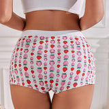 New Arrivals Women Mid-rise Panties Cartoon Strawberry Patterned Boxer Shorts Cute Breathable 100% Pure Cotton Panties
