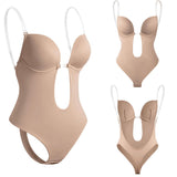 Sexy Tight Deep V Backless Women Jumpsuit Tummy Control Invisible Strap Bra Shapewear