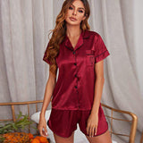 Shorts Breathable Solid Women's Thermal V-Neck Silk Pajamas 2-Piece Sleepwear