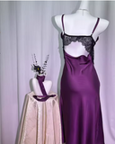 Luxury Cooling Satin Nightgown – Elegant Lace Sling Long Dress with Sophisticated Over-the-Knee Silhouette