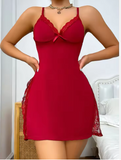 Luxury Lace-Trimmed Slip Nightdress – Elegant Women’s Sleepwear with Sophisticated Side-Slit Detail